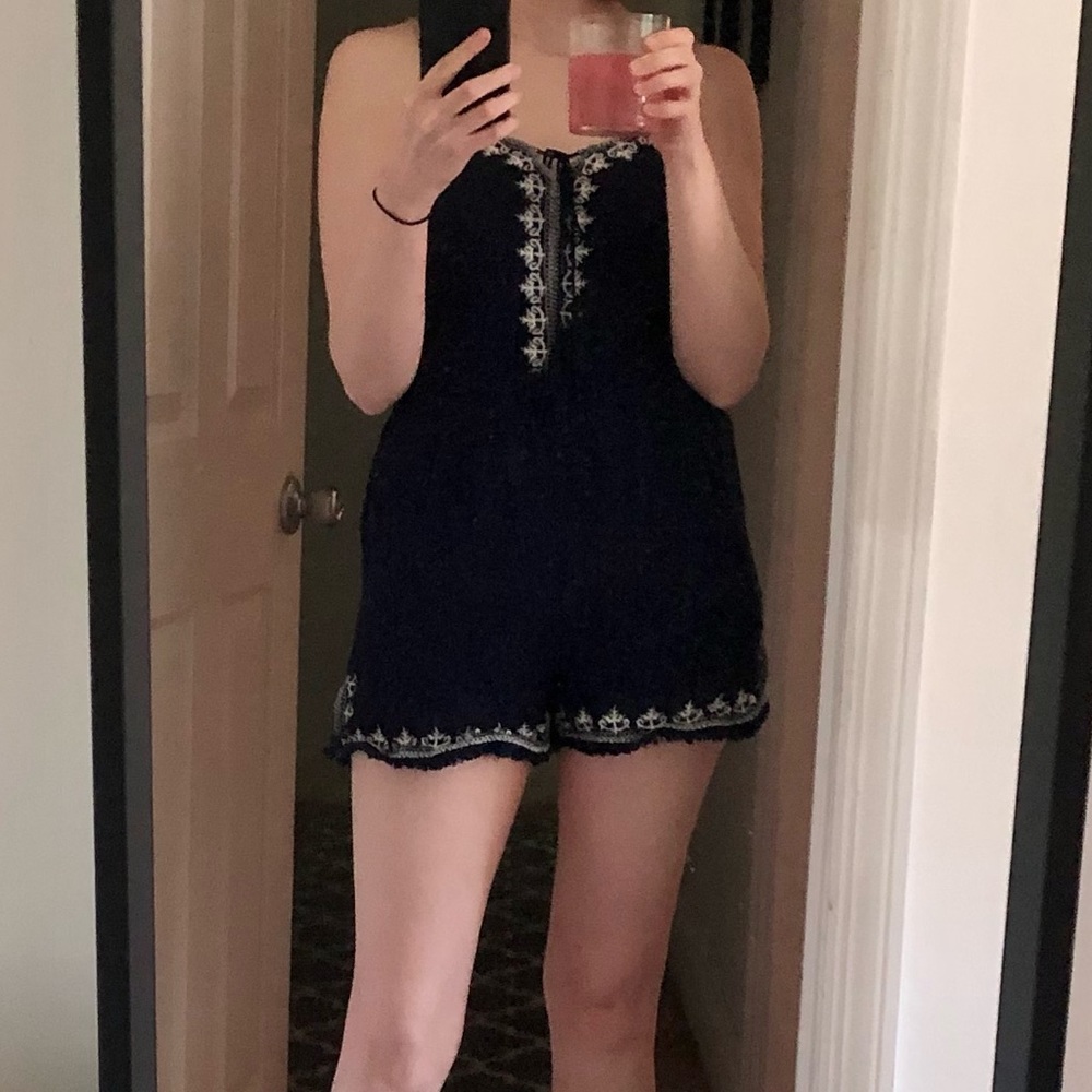 Amazing Embroidered Navy Blue Romper s/m
